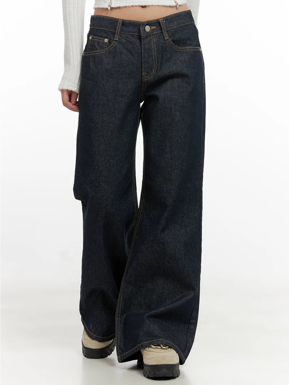 Low-Rise Wide Leg Dark Blue Jeans for Women